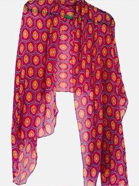 Bella of Cape Cod Geometric Print Pink Blue Rectangular Scarf Shawl Wrap NWT